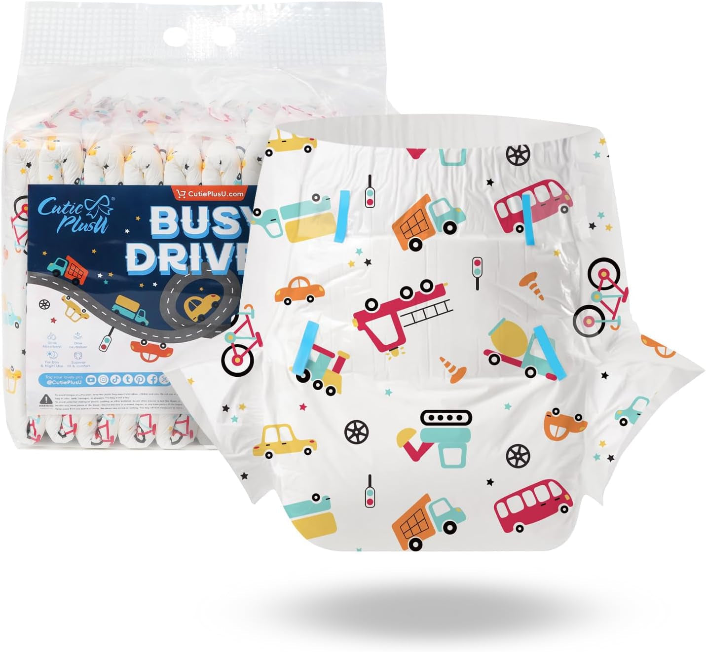 CutiePlusU vuxenblöjor, 10-pack, engångsblöjor för kvinnor och män, maximal absorptionsförmåga över natten - jag älskar sommar (medelstorlek 71-96 cm)