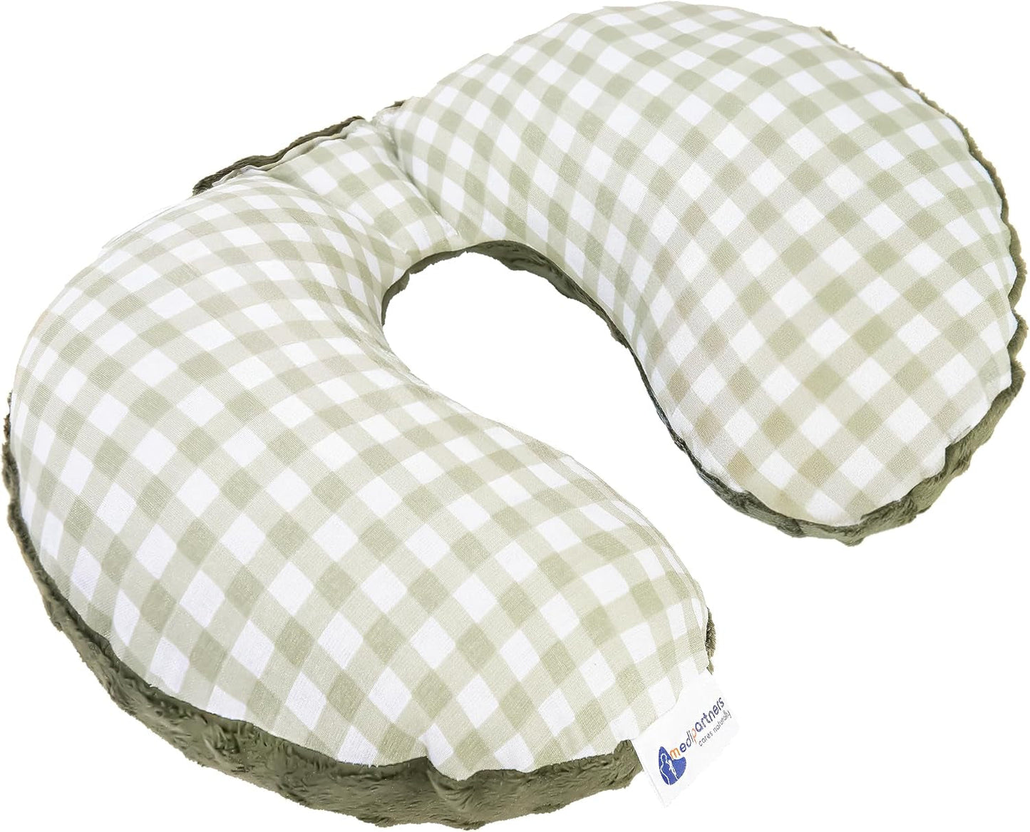 Medi Partners Baby Nackkudde Nackstöd 100% Bomull / Minky Baby Nackkudde för bilvagn Resor Sömn Nackkudde Snooze Roll (REH med Grå Minky) Cervikala ortopediska kuddar Naty Shop Oliv Mink Rutig
