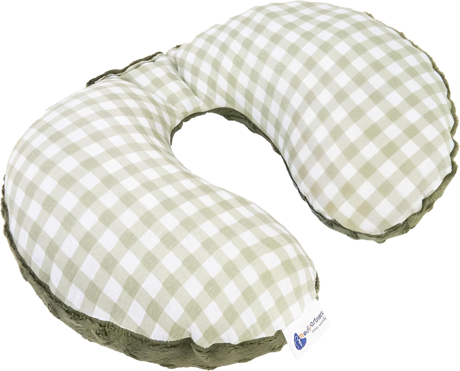 Medi Partners Baby Nackkudde Nackstöd 100% Bomull / Minky Baby Nackkudde för bilvagn Resor Sömn Nackkudde Snooze Roll (REH med Grå Minky) Cervikala ortopediska kuddar Naty Shop Oliv Mink Rutig