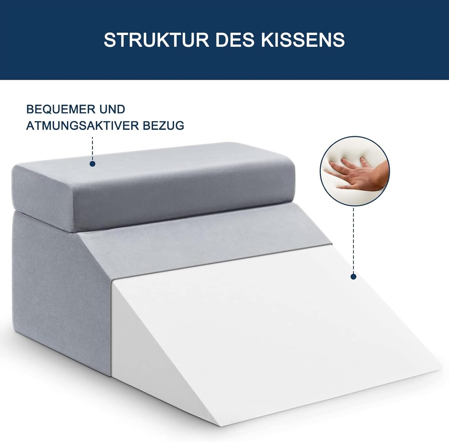 Läskudde och benhiss fjäderkudde, Memory Foam Nackrygg Benkudde, Multifunktionell avtagbar kudde för säng, soffa, sittande, sova och vila (grå)