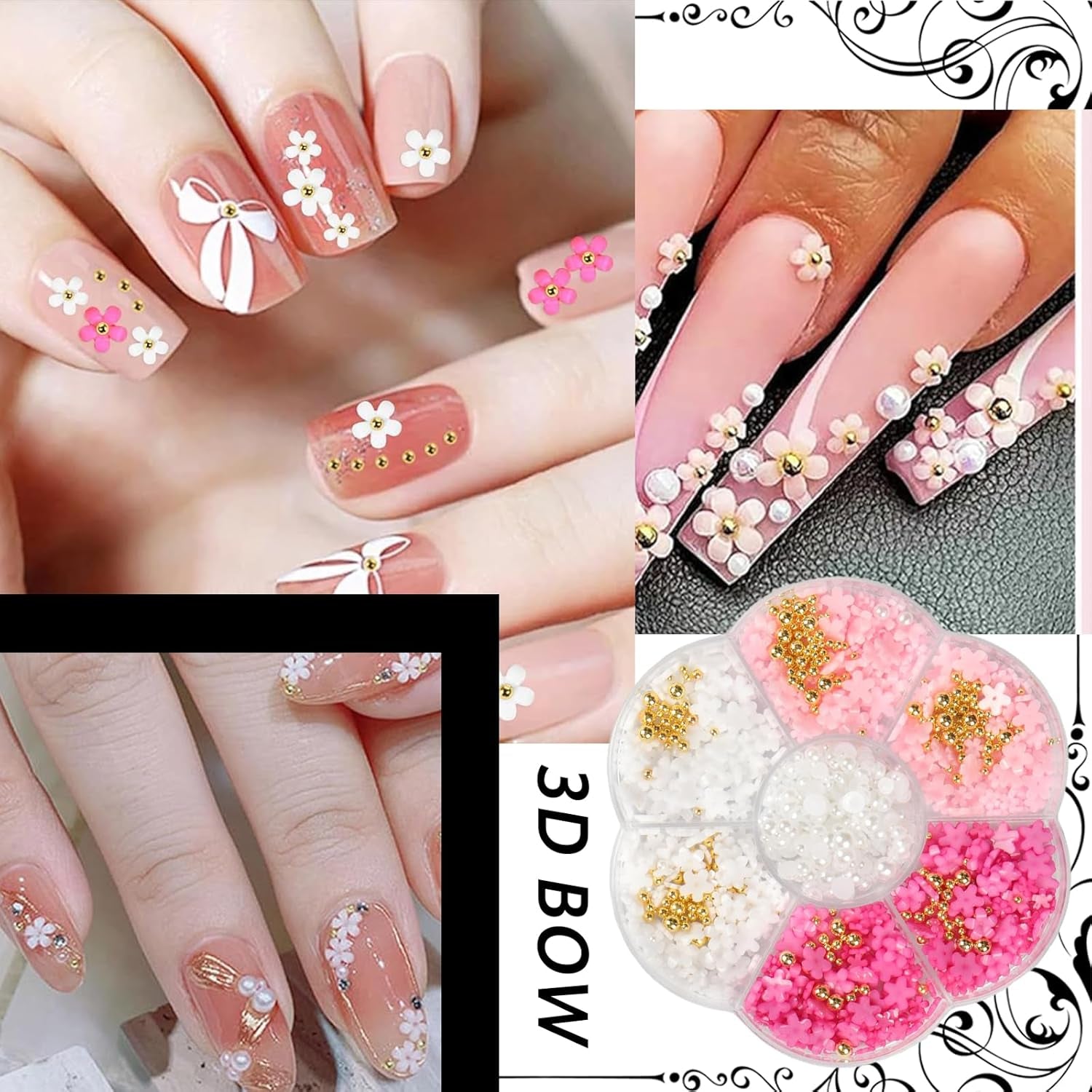 1 Karton Nail Art Charms, 3D Flowers Nagelkunst Charms, Acryl Blumen Nagel Strass Mit Ornamenten, Nagel Edelsteine, Nagel Zubehör Für Mädchen, Nagelkunst Dekoration, DIY Handwork Nail Design