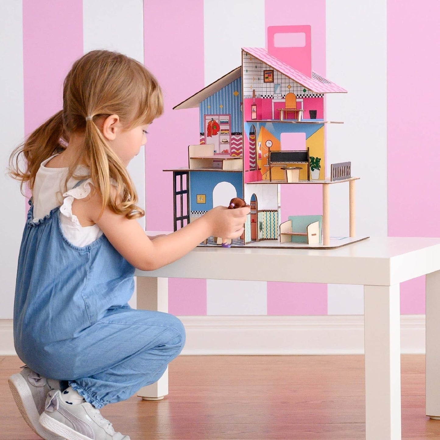 Olivia'S Little World 360 dockhus i trä för barn 3,5" dockor och 12 tillbehör Flerfärgad TD-13260C dockskåp Naty Shop