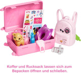 Barbiedocka, resebarbie med blont hår, 10+ resetillbehör, klistermärken, resväska, valp, innehåller 1 docka, barnpresent, leksak från 3 år och äldre, HJY18