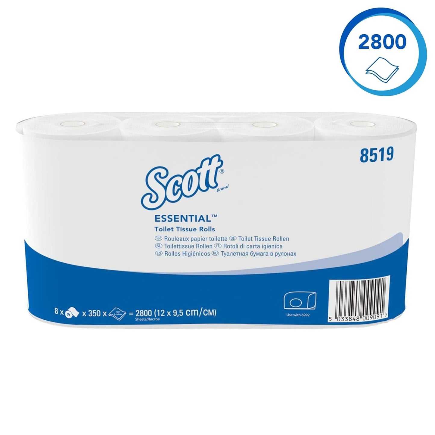 Scott® Essentialtm 8519 Toalettpapper 2 Ply White Fsc Certified Recycled Fiber Toalettpapper 64 rullar X 350 ark (totalt 22 400 ark)