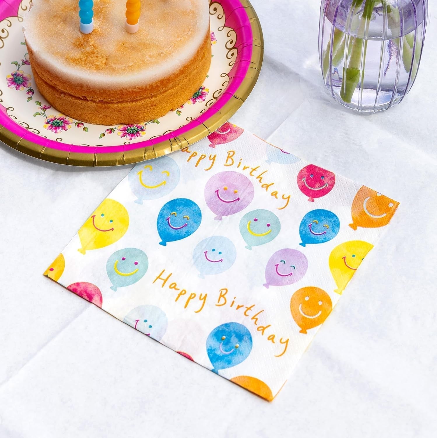 Högkvalitativ Grattis på födelsedagen Smileyansikte Papper Bordsservetter Ballongservetter för Party Catering Miljövänliga engångsservetter Komposterbara Slitstarka Återvinningsbara
