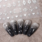 3D silvermetalliska nagelklistermärken, nagelklistermärken för kvinnor, stjärna, måne, sol, nagelfolie, självhäftande klistermärken, fjärilsnagelklistermärken, nagelklistermärken, nageldesigntillbehör, 8 st