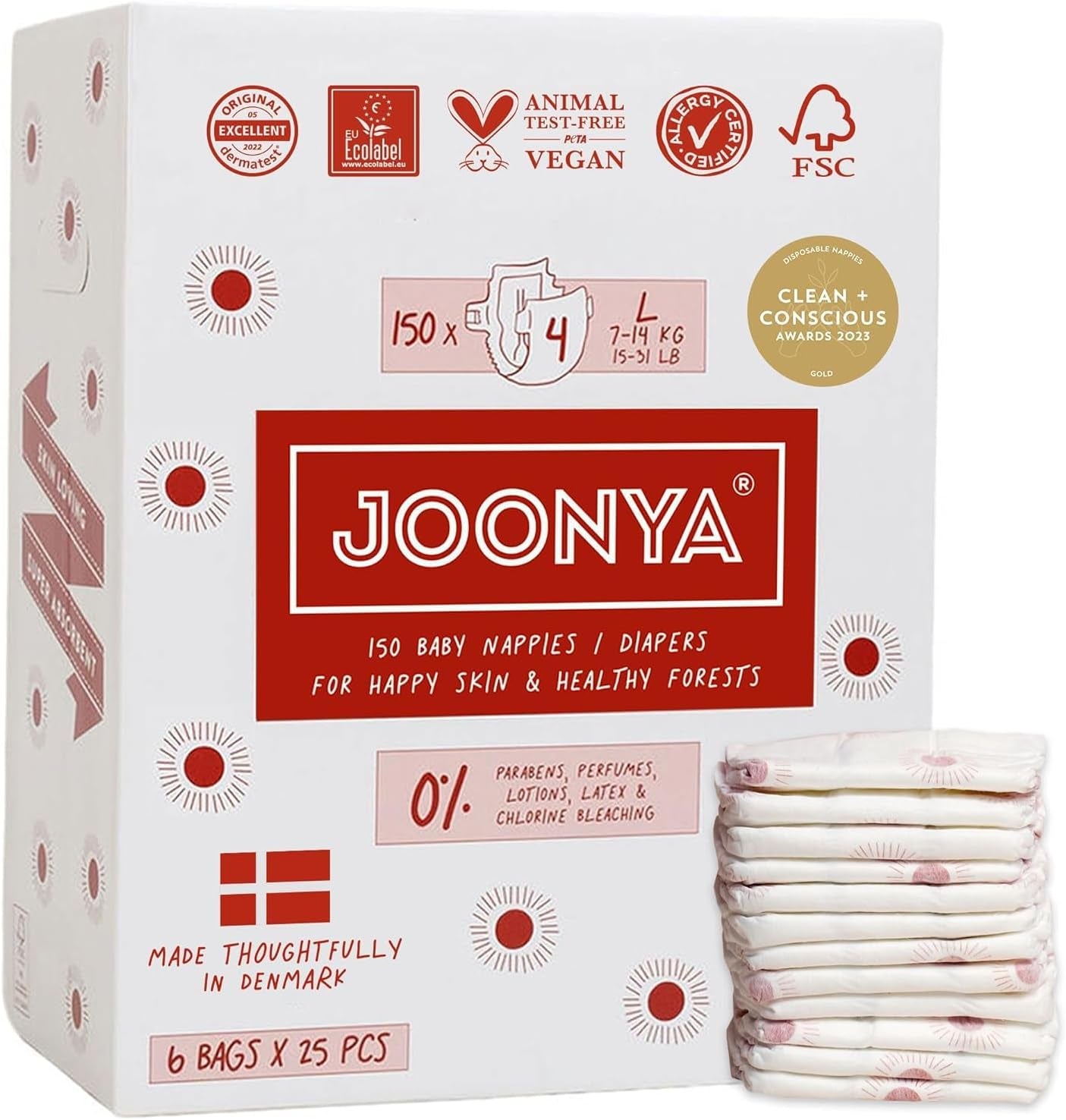 Babyblöjor, storlek 3M (4-8 kg) - 1 påse med 28 - Inga skadliga ämnen, miljövänlig, högabsorberande, lämplig för nattbruk, ultratunn och mjuk - Tillverkad i Danmark