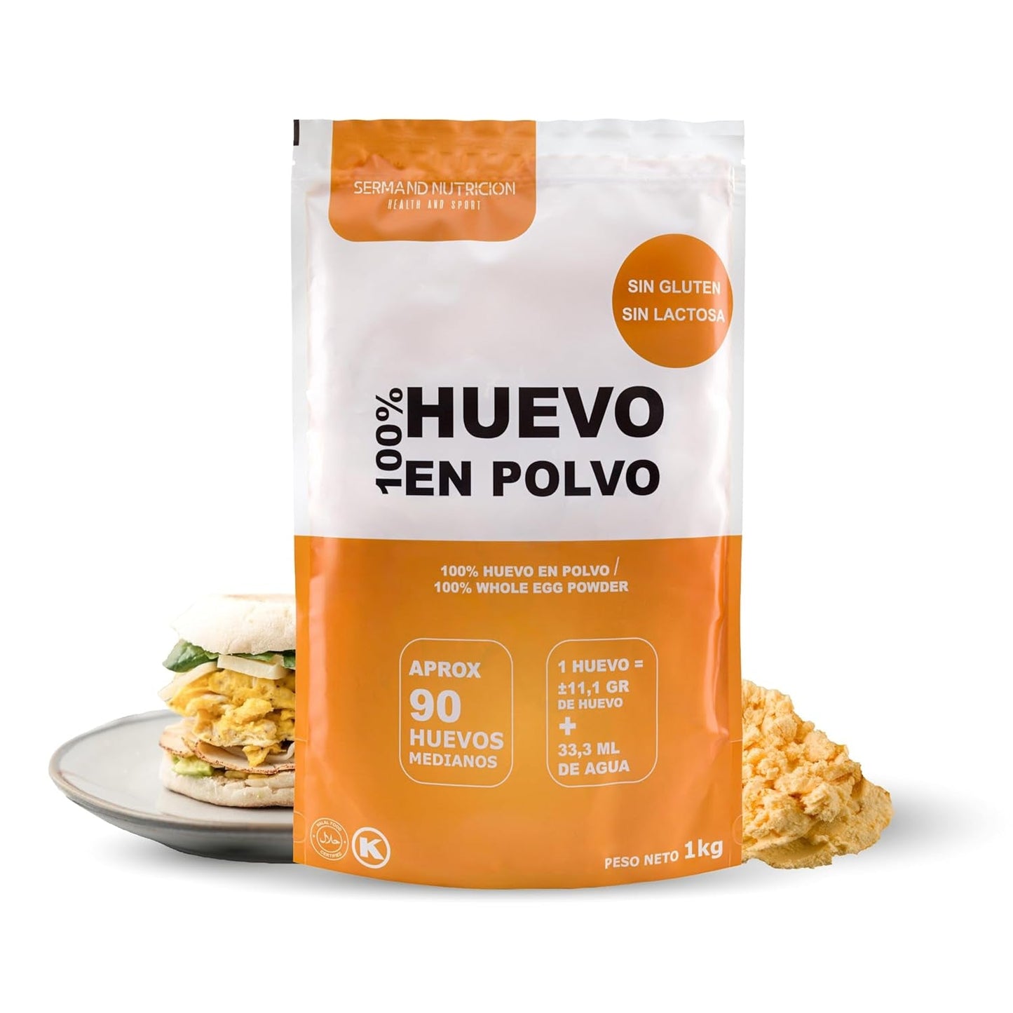 Eipulver aus Freilandeiern (1kg) | Pasteurisiertes Vollei Pulver | Ohne Zusatztoffe | Glutenfri & laktosfri | Vakuumverpackung i Zip-Beutel