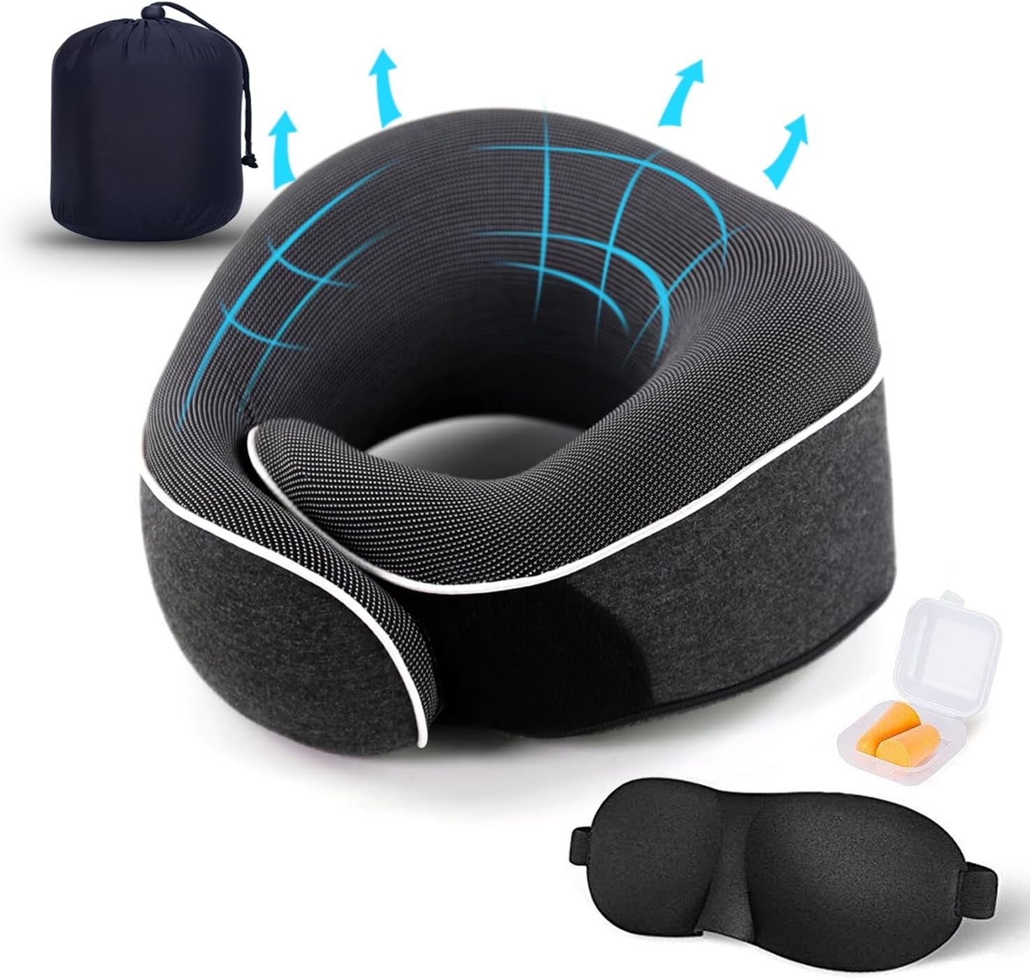 TALLGO Rese Nackkudde Bästa Memory Foam Flygplanskudde Nackstöd Mjuk justerbar kudde för flygplan Bil Hem Rosa Naty Shop Cervikala ortopediska kuddar Svart 4 Standard