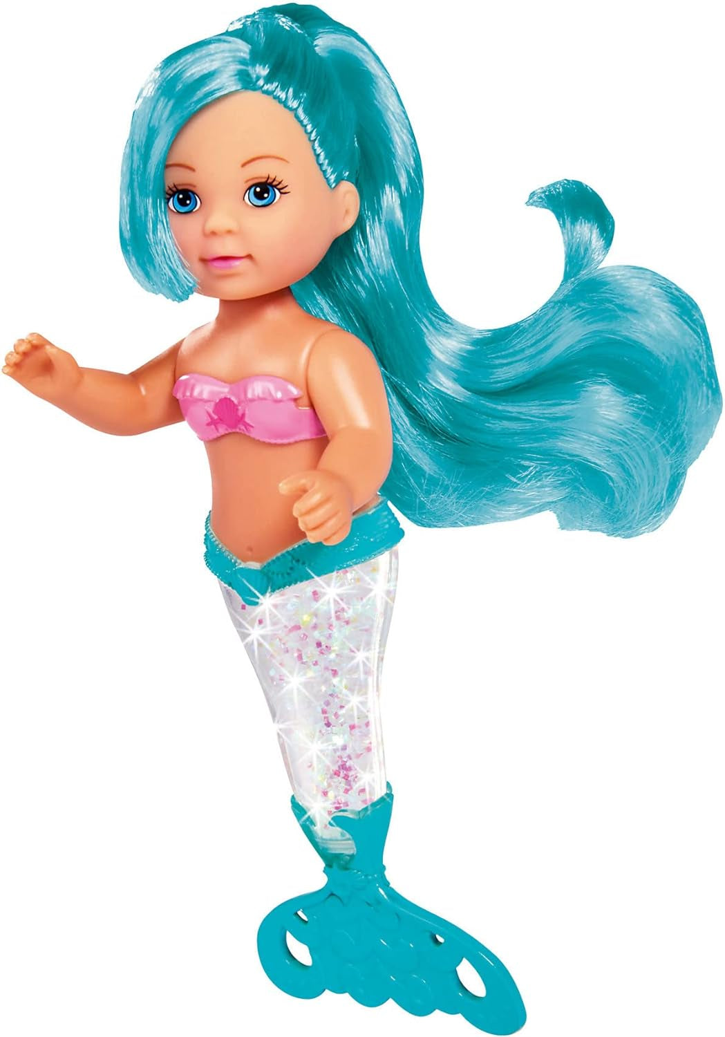 Simba 105733482 - Evi Love Glitter Mermaid, sjöjungfrudocka med stjärtfena som lyser när den skakas. Endast EN vara tillhandahålls.