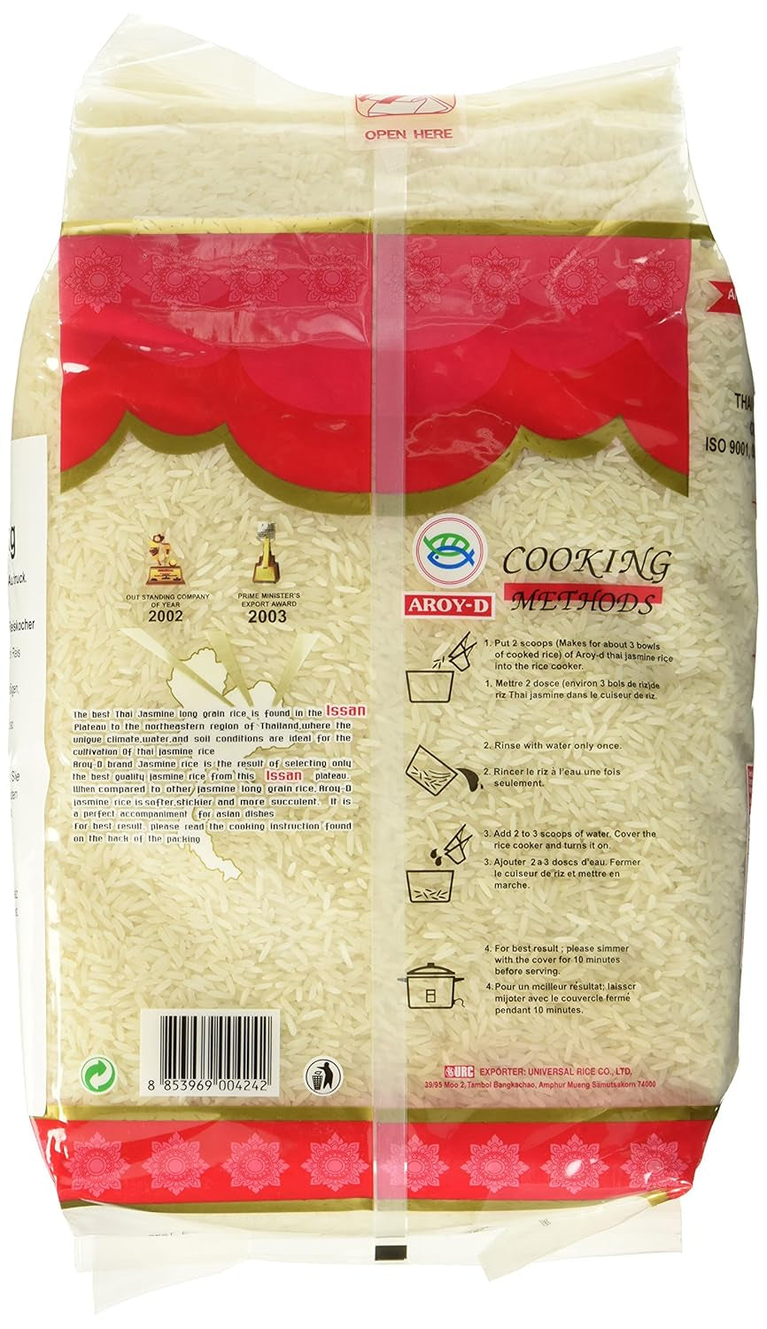 Aroy-D doftande ris, långkornigt ris 100 %, 1 paket (1 x 5 kg)