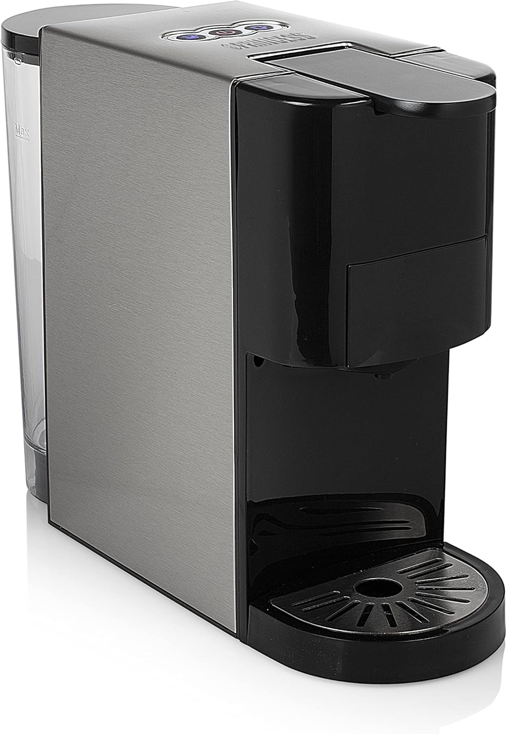 Princess 5 i 1 multikapsel espressomaskin - kompatibel med Nespresso, Dolce Gusto, Lavazza a Modo Mio och ESE-kuddar, 0,8L Kapacitet, 1450W, Silver, Svart