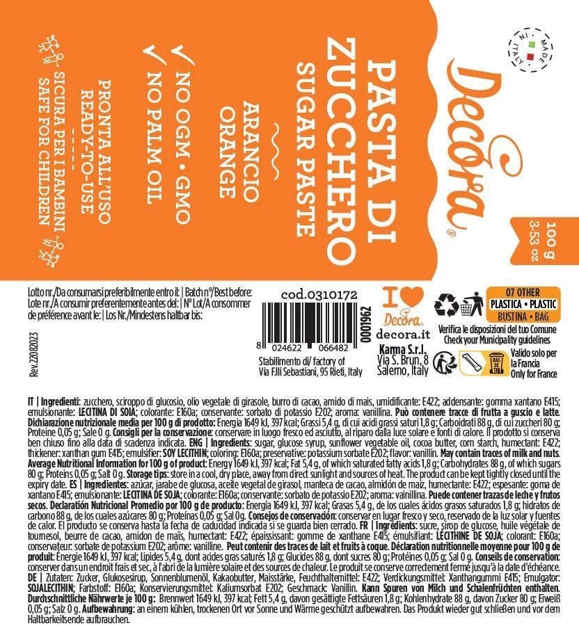 0310172 ORANGE FONDANT 100 G Sockerpasta Naty Shop