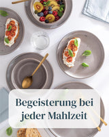 Stengodsservis för 12, 36 delar, urban stil, hög kvalitet, MYCKET BRA TEST, Stengods servisset - skål och tallrik set - middagsservering för 12, Pure Living servisset i matt gråbrun