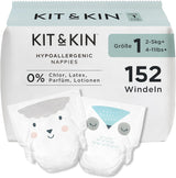 Kit & Kin Premium blöjor, storlek 4 (9-14 kg), 128 antal, växtbaserade och allergivänliga, tillförlitligt läckskydd, vegan och grymhetsfri