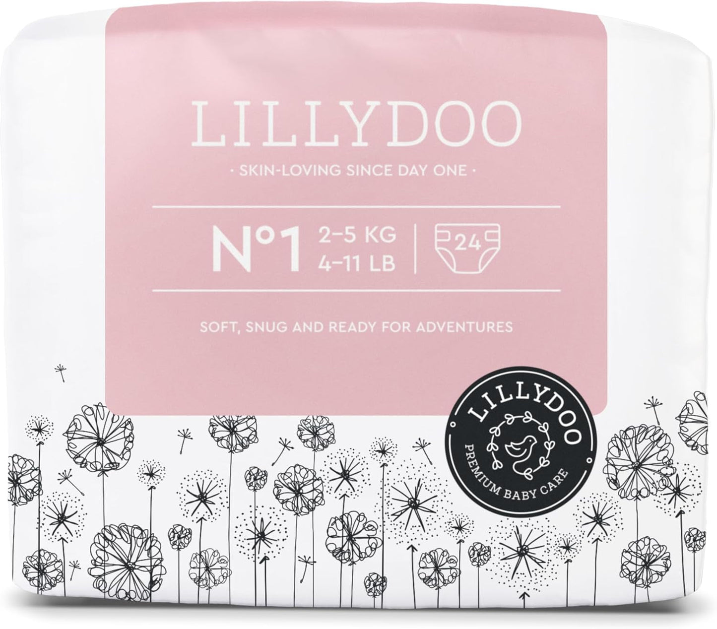LILLYDOO Babyblöjor Hudvänliga - Storlek 3 (6-10 kg), 29 delar, tillförlitligt läckskydd, mjuk, parfymfri och lotionfri för känslig hud, dermatologiskt testad