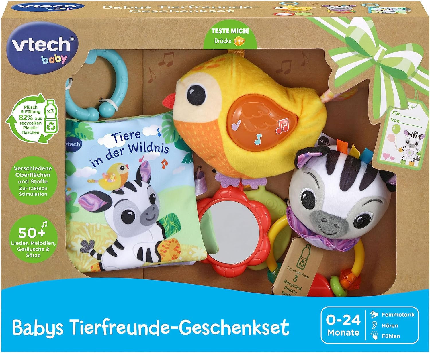 VTech Baby - Baby's Animal Friends presentset - Leksaksset med tygbok, Singing Bird och Zebra Rattle - För 0-24 månader Baby Toys Naty Shop