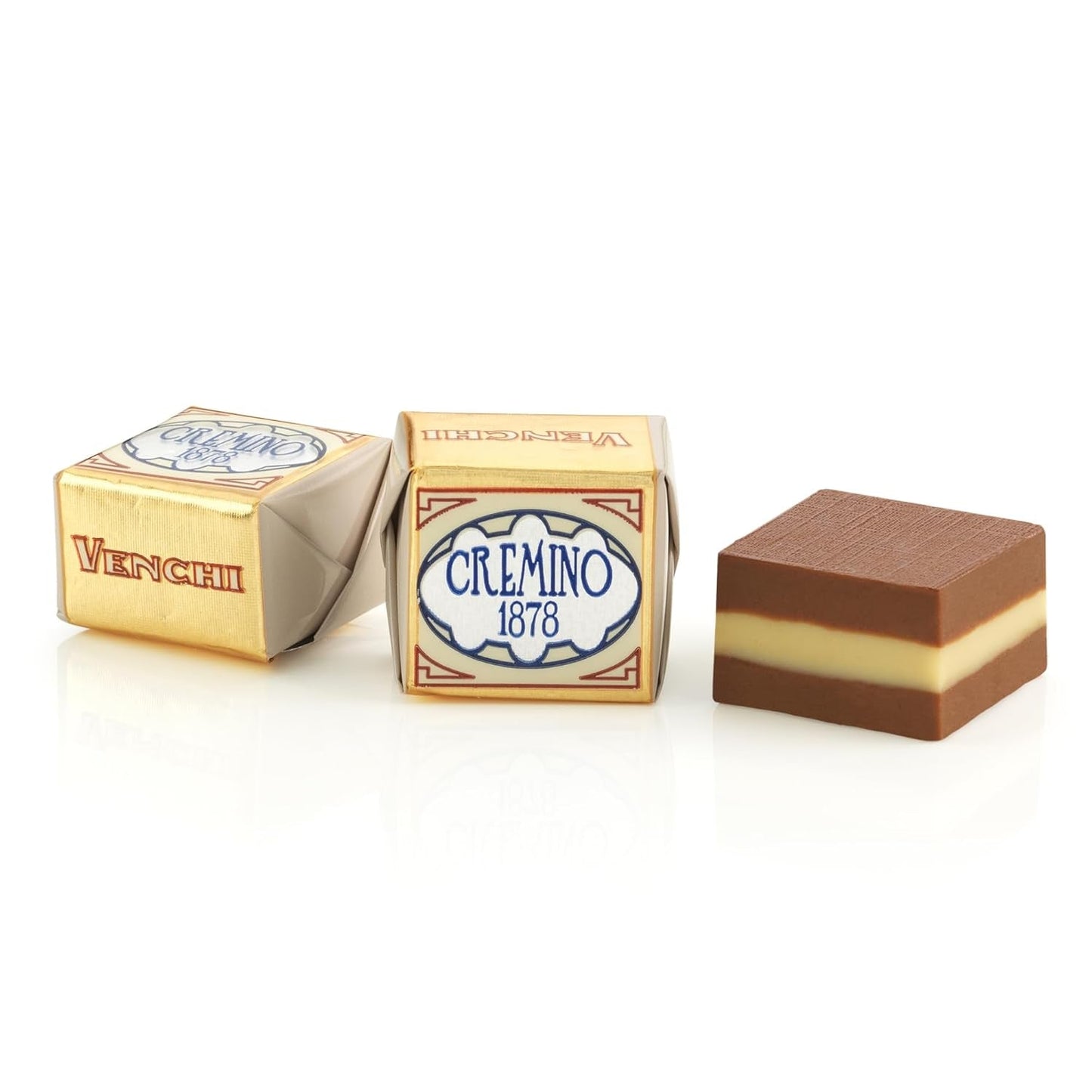 Venchi - Cremini 1878 - Trelagers choklad med gianduja med mjölk och mandelmassa, "Piemontese Hazelnuts PGI", 1 kg, glutenfri, utan färgämnen och utan konserveringsmedel