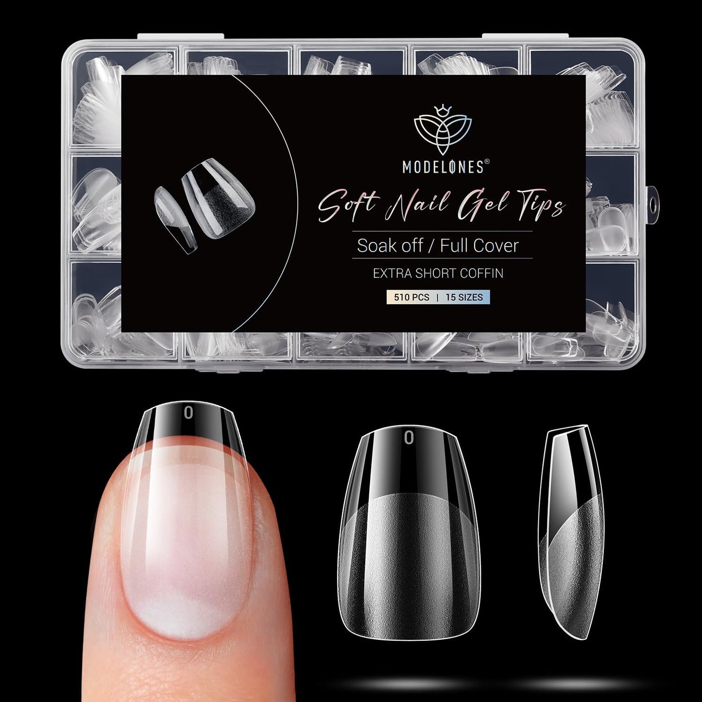 Modelones Nail Tips 510 Pieces - Heltäckande Nail Tips Set, Gel Tips Set, Pre-Polish PMMA Resin Nail Tips, Konstgjorda naglar för lim på Nail Art DIY, Short Squoval
