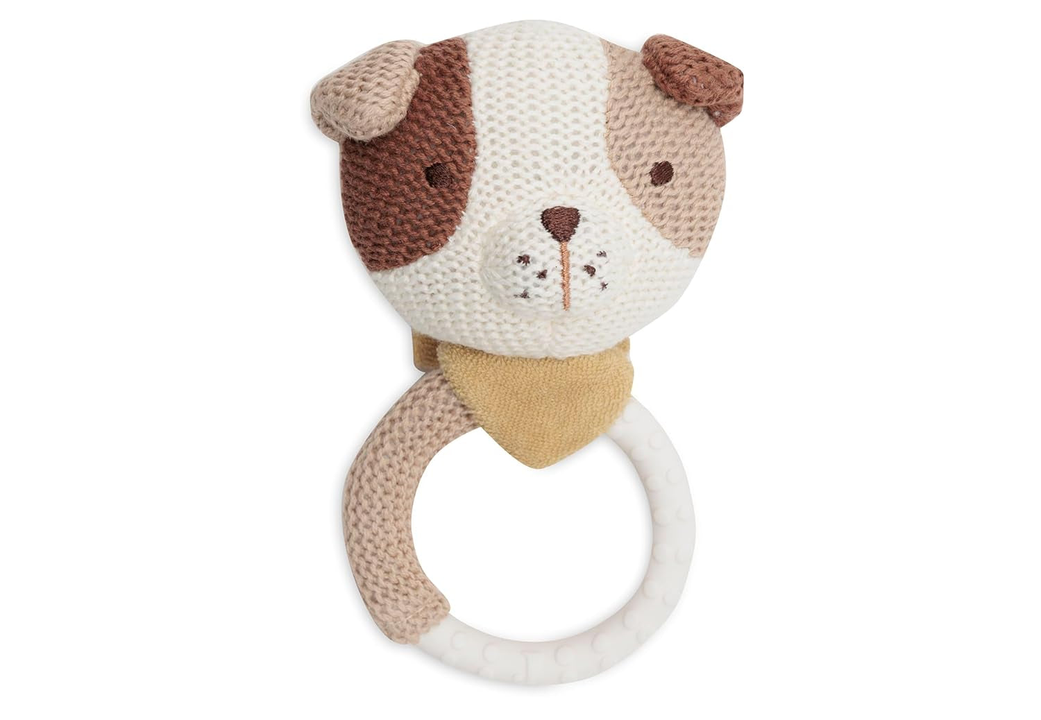 Jollein Baby Teether - Mick - Tandningshjälp - BPA-fri - Stickat hundhuvud - Silikonbitring - Babyleksak - Lindrar tandsmärta