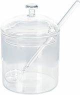 300 ml genomskinlig borosilikatglasburk med lock och sked Good Morning