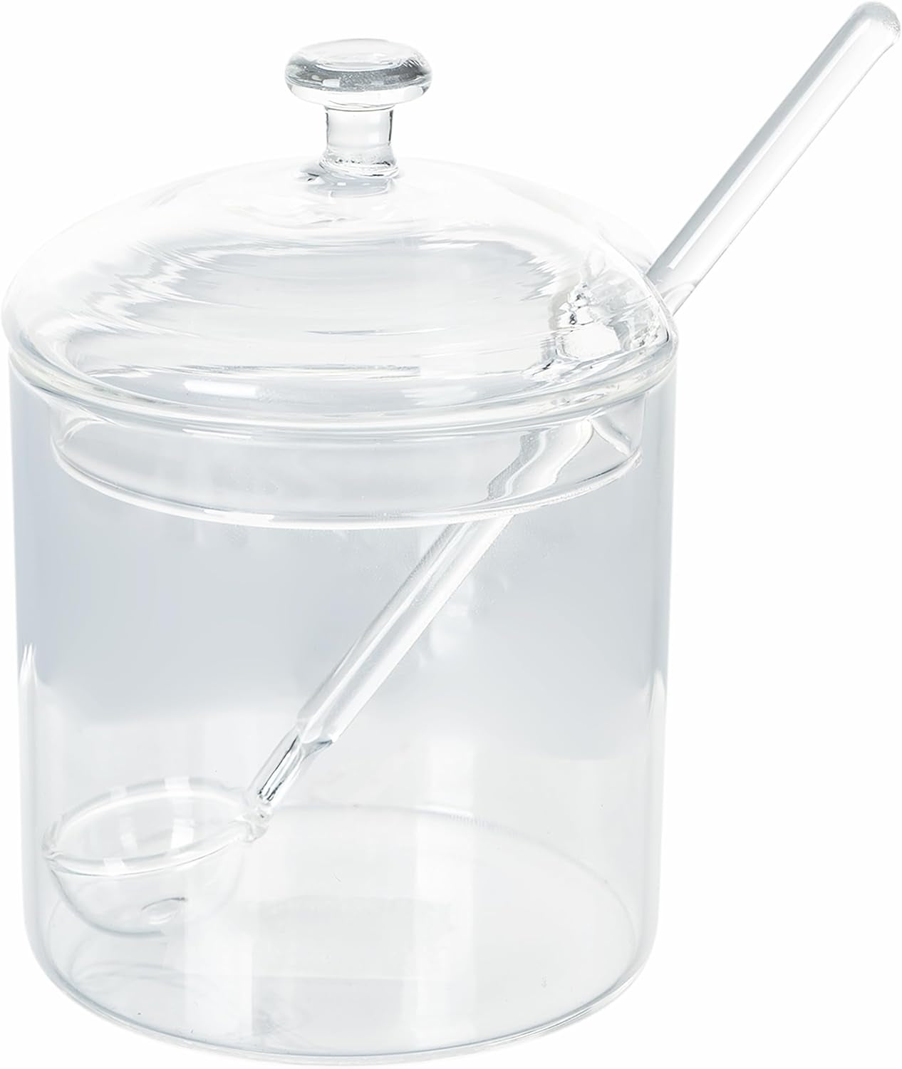 300 ml genomskinlig borosilikatglasburk med lock och sked Good Morning