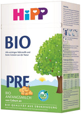HiPP PRE ekologisk barnmjölk (4 x 600g), från födseln, innehåller endast laktos som kolhydrat, av bästa ekologiska kvalitet