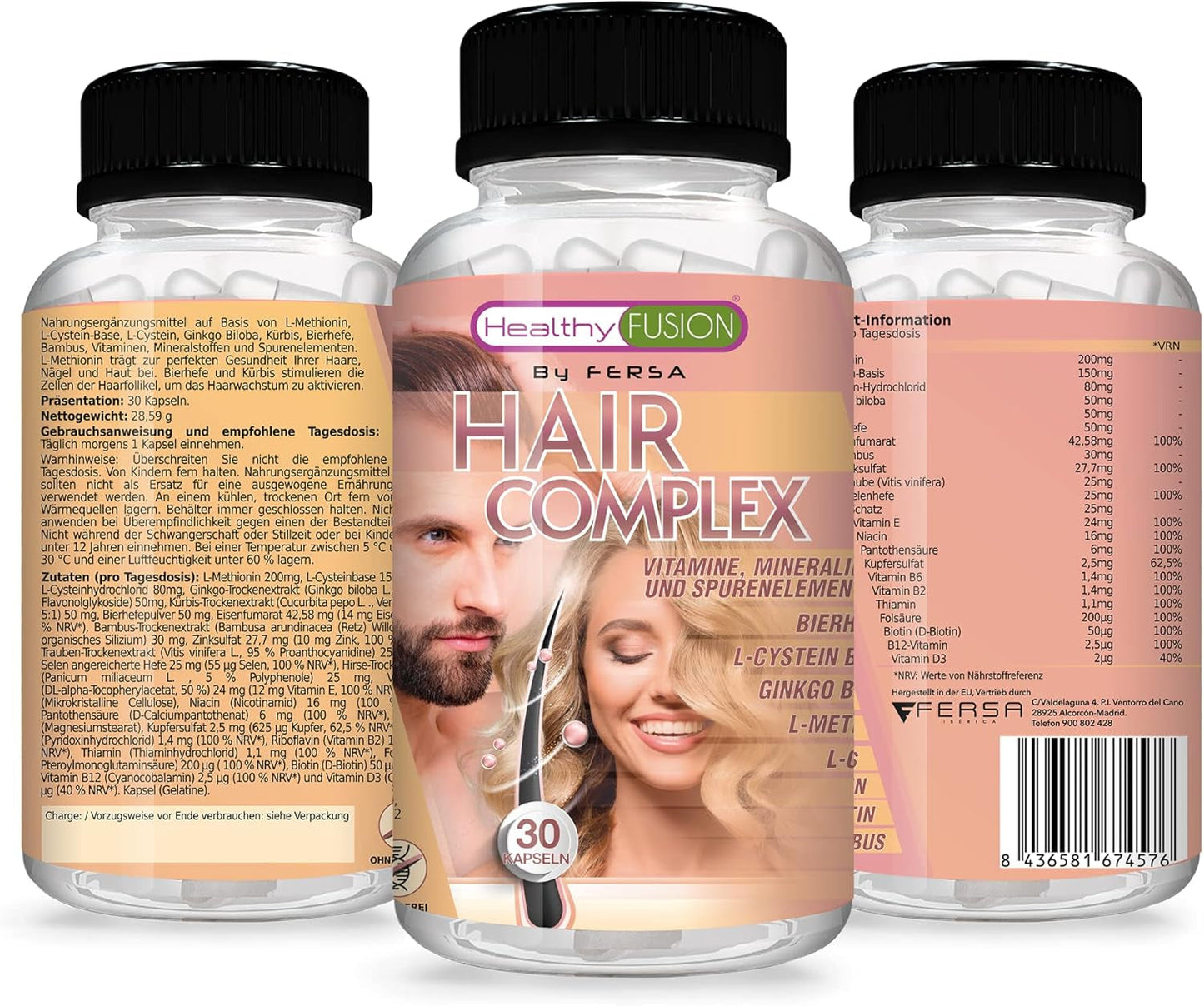 Healthy Fusion Haircomplex, effektiv mot håravfall, 30 kapslar Hårvård Naty Shop