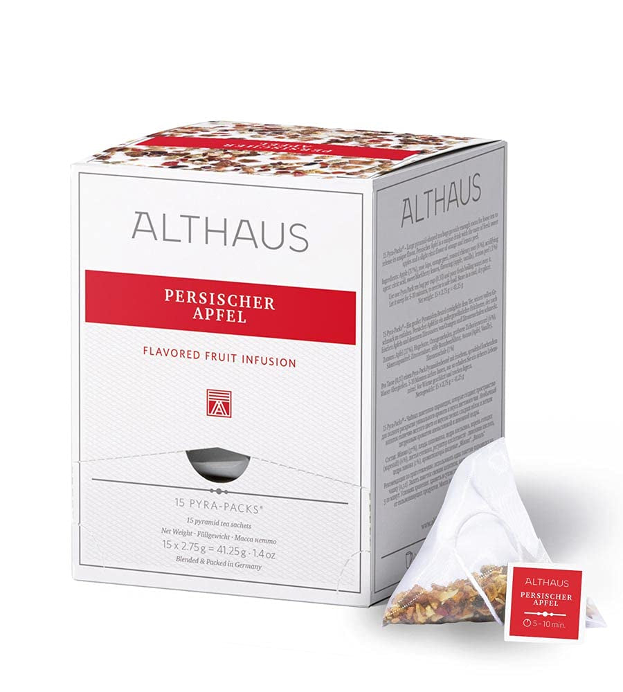 Althaus Te PERSISKA ÄPPLE ⋅ Fruktte i pyramidformade påsar PYRA PACK ⋅ Fruktte smaksatt med äppelsmak ⋅ 15 X 2,75G