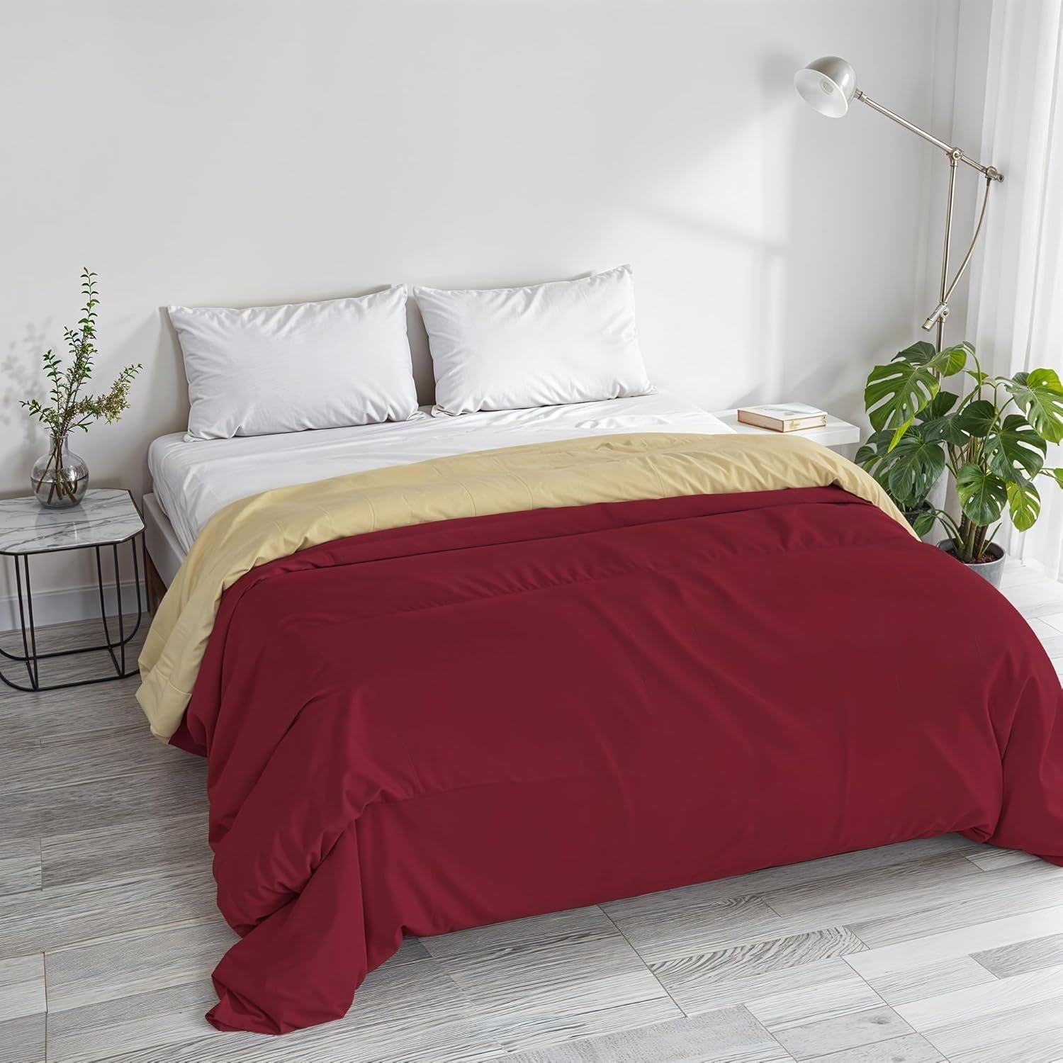 Basic vintertäcke, vanligt och fodrat, mörkgrönt/kräm, 200X245Cm Naty Shop Täcken och täcken Bordeaux/kräm 250X245Cm