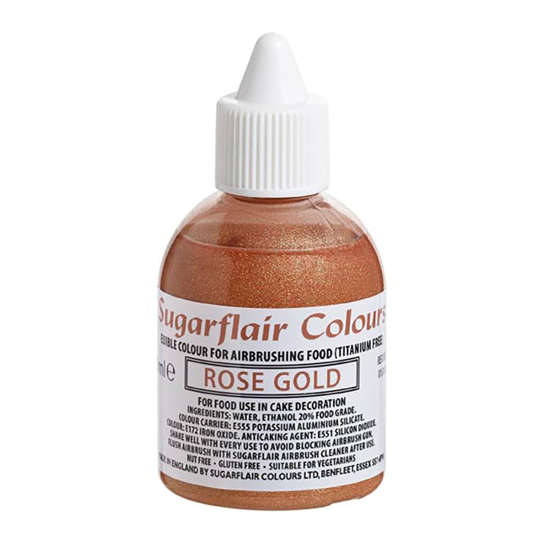 Sugarflair Rose Gold matfärg - Ätbar flytande matfärg, Airbrush-färg för kakor, muffins, glasyr och tårtdekorationer - 60 ml