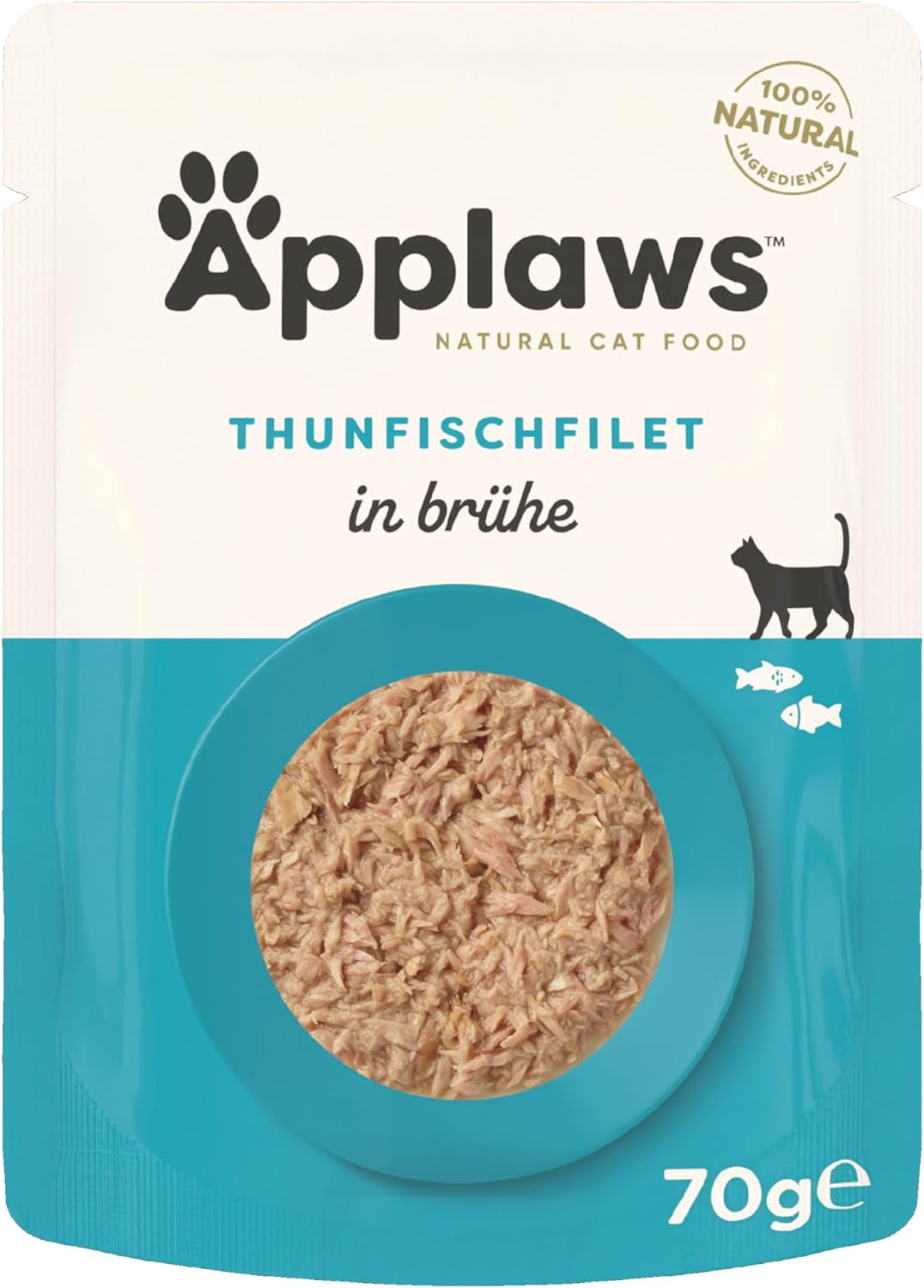 Applaws 100 % naturligt våtmat för kattmat tonfiskfiléer i buljong - förpackning med 12 påsar à 70 g
