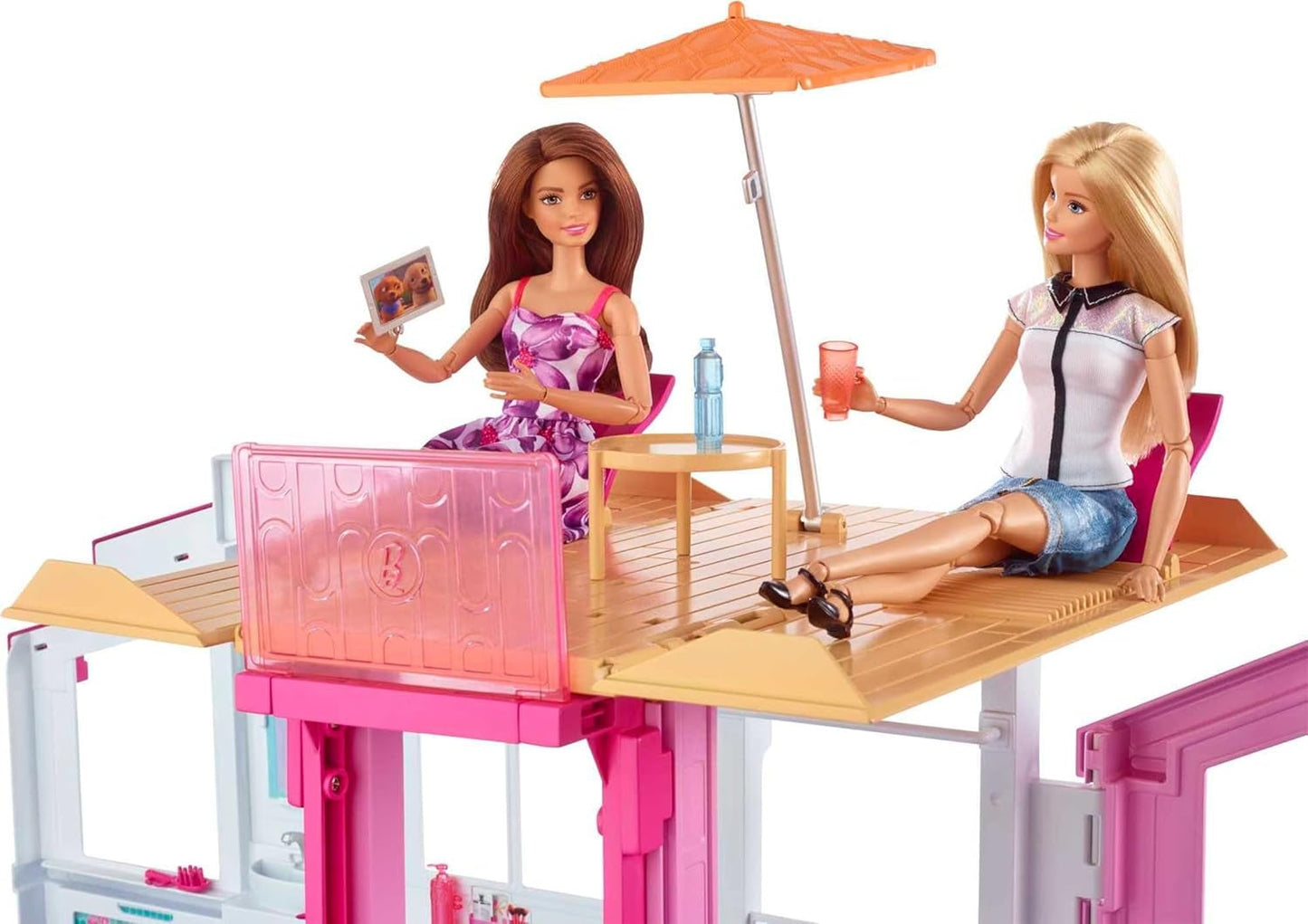 Barbie Dream House, 3-vånings 5-rums radhus, inkluderar tillbehör som möbler, hopfällbar och förvaring, leksak för åldrarna 3 och uppåt, DLY32