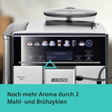 Automatisk espressomaskin Siemens EQ.6 plus s700 TE657503DE, för många kaffespecialiteter, mjölkskummare, keramisk kvarn, dubbel kaffefunktion, anti-kalk, automatisk ångrengöring, 1500 W, rostfritt stål