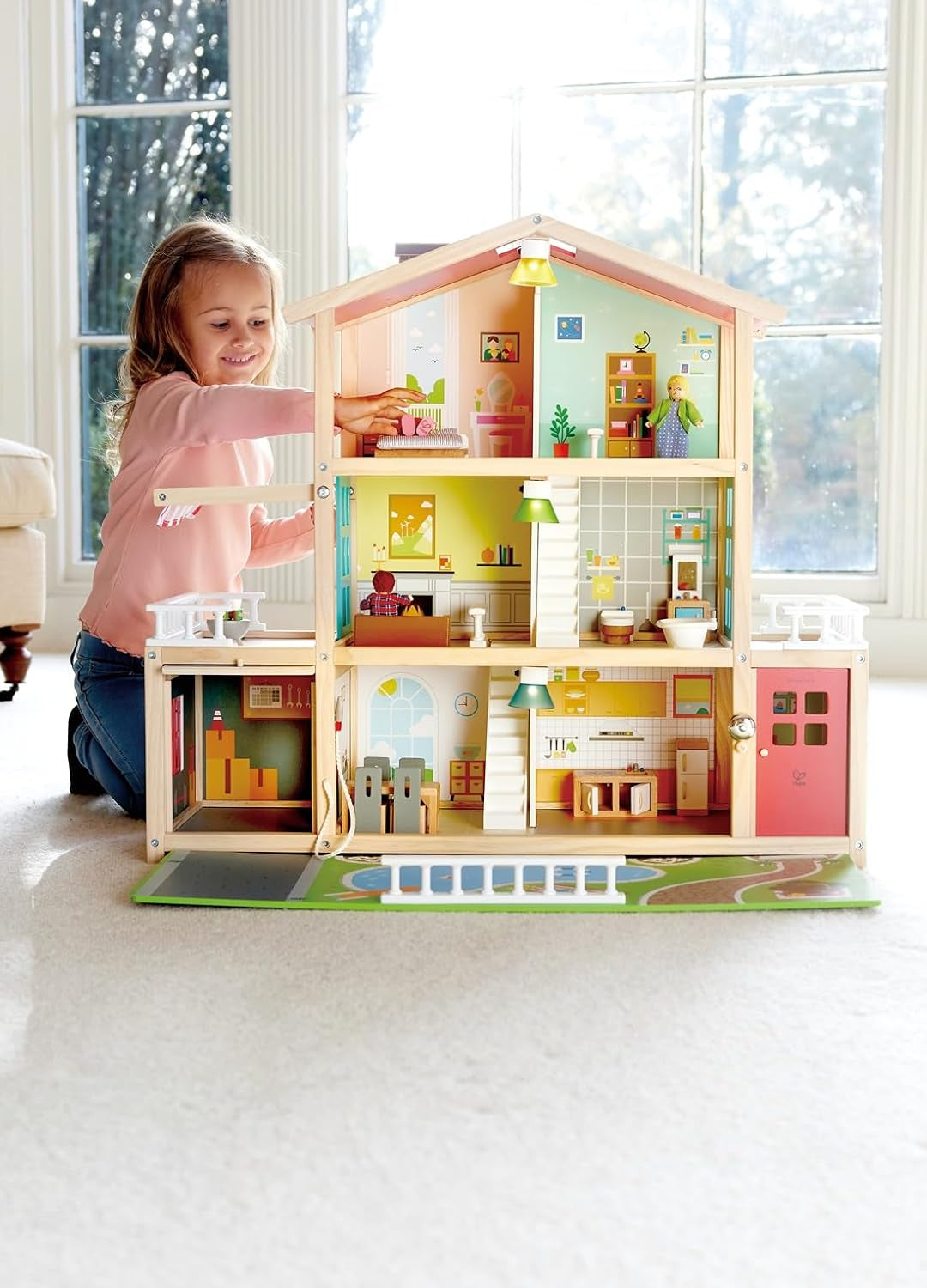 Hape dockvilla 10-rums dockhus i trä Kreativt rollspel inklusive möbler och tillbehör Pedagogisk leksak för åldrarna 3 och uppåt