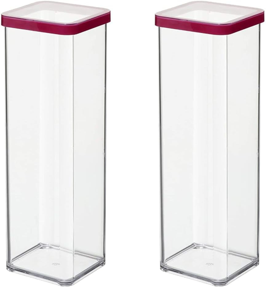Rotho Loftset med 5 förvaringsburkar med lock, olika storlekar, BPA-fri matplast (PP), klar/röd, (21,4 x 21,4 x 23,5 cm) Naty Shop 2 L fyrkantiga matförvaringslådor (2 st)