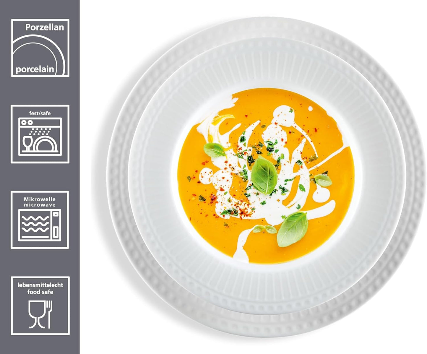 Ritzenhoff & Breker Sofia Tafelservice 12-teilig, Speiseteller (26 cm) och Suppenteller (22 cm) för 6 personer, Tafel-Set mit feinem Rillenrelief, Fine-Dining-Geschirr, Porzellan, Weiß