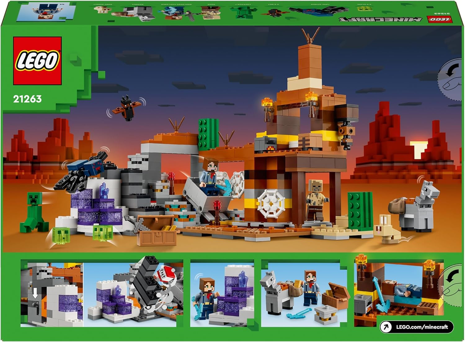 LEGO Minecraft Badlands Mine Videospelsgruvleksaksset för pojkar och flickor i åldrarna 8+ Kul byggstenar Äventyrsset Födelsedagspresent 21263 Byggset Besuche den LEGO-Store