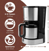 Clatronic® kaffebryggare med termokanna för 8–10 koppar kaffe (ca 1,2 l) | Kaffebryggare med filter i rostfritt stål | Dubbelvägg termokanna | Ingen temperaturförlust | Kaffebryggare 800 W | KA 3805