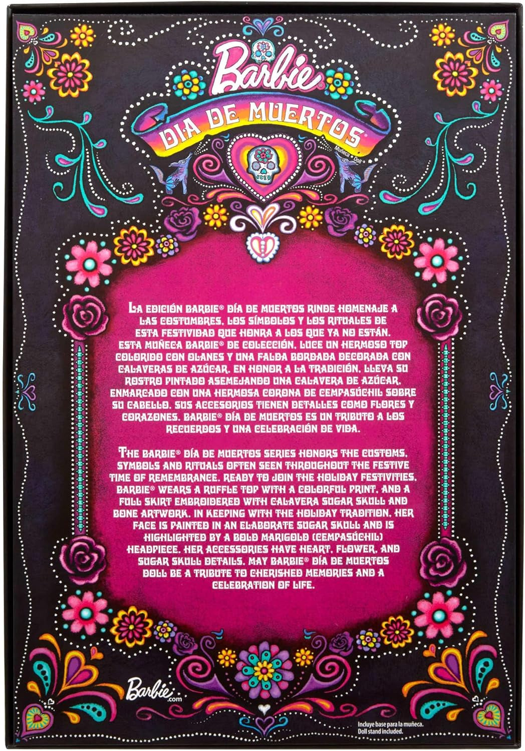 Barbie signaturdocka, Día De Muertos 2024 samlarfigur i svart klänning och blå volang överdel, broderat tryck och färgglada tillbehör, HRM72