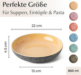 MIAMIO - Middagstallrikar, set med 6 (850 ml) / stora och djupa pastatallrikar, tallrikar för 6, keramisk salladsskål / diskmaskin och mikrovågssäker - Las Palmitas Collection