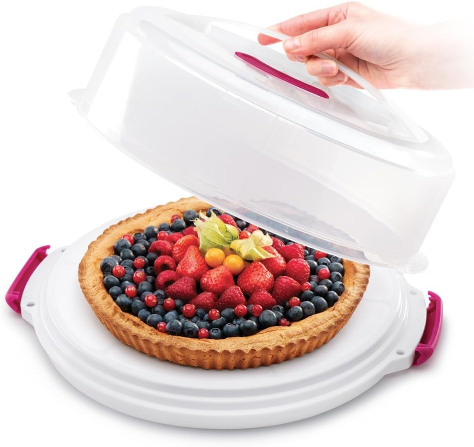 Metaltex tårtbehållare, justerbar i höjdled, polypropen, vit/transparent, ⌀ 30 cm, höjdjusterbar 8 och 15 cm Matförvaringslådor Naty Shop