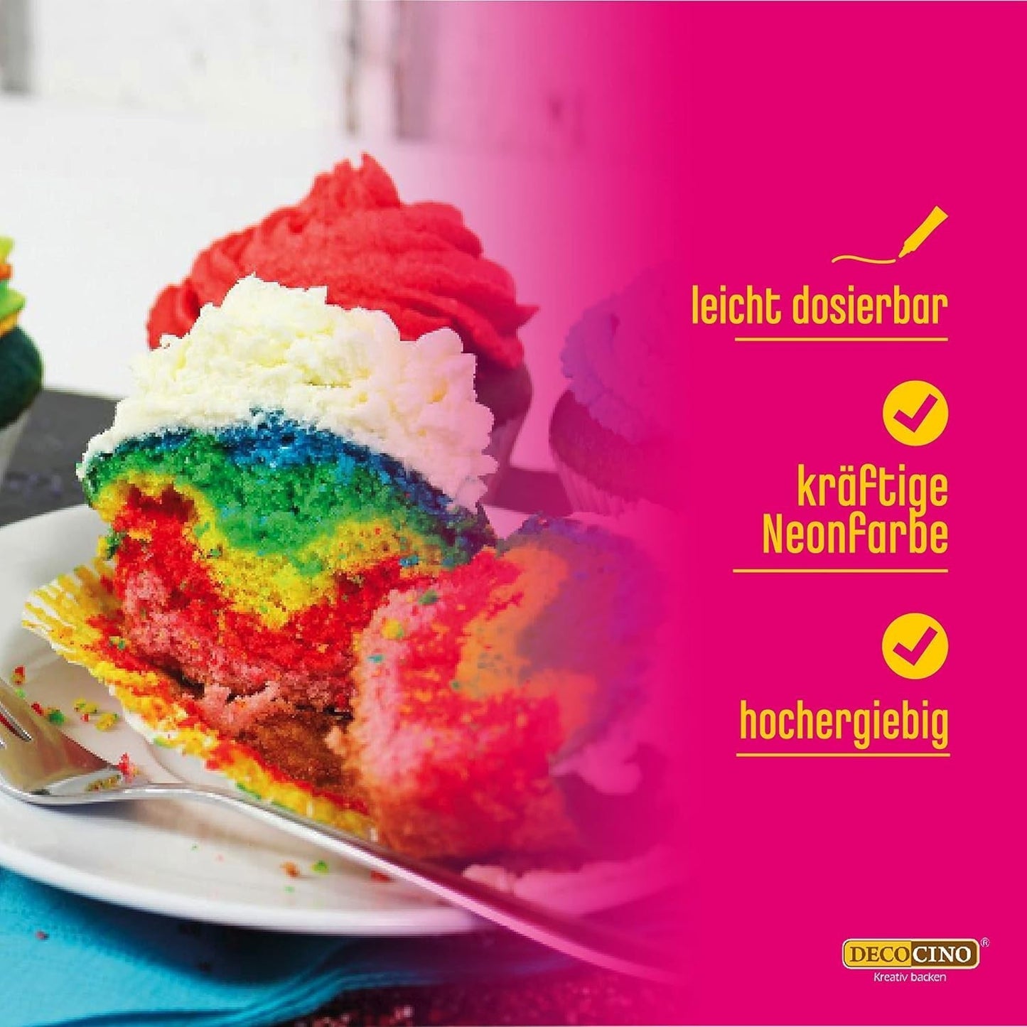 Decocino Neon matfärgningsset - 3 delar - röd, rosa, lila - högdosfärgad matfärg - för färgning av kakor, muffins, muffins - smakfritt
