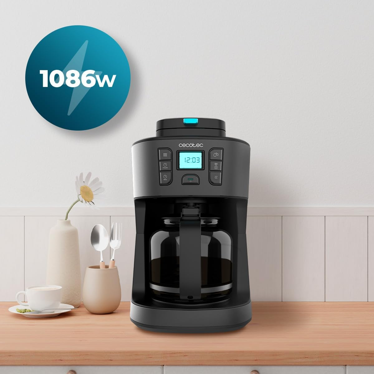 Cecotec Coffee 66 Grind & Drop Essential droppkaffebryggare. 1086 W, Bladslip, Upp till 12 koppar, Extreme Aroma Technology, Digital, Rostfritt stål, Autoavstängning.