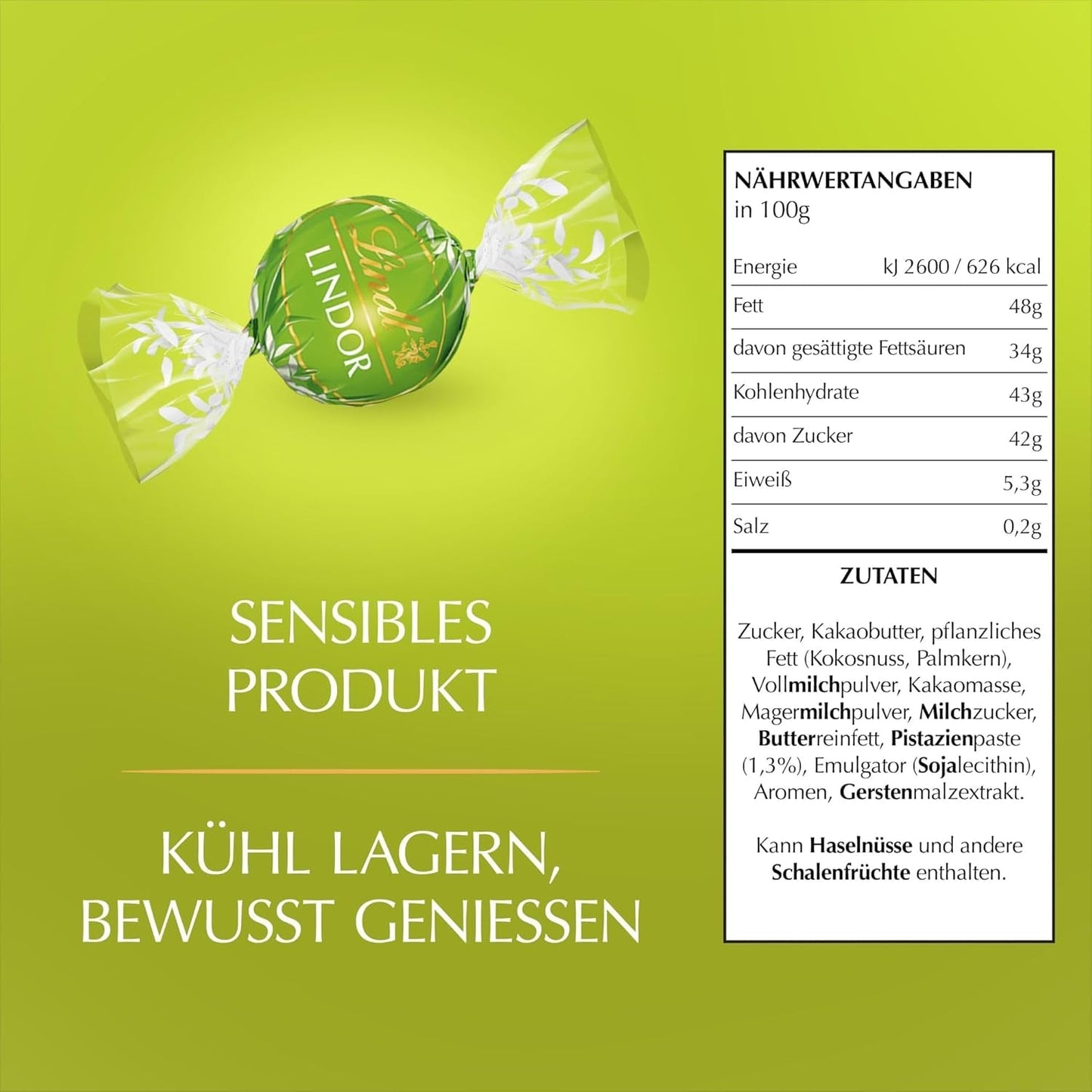 Lindt LINDOR Choklad med pistage | 1 kg återförslutningsbar påse | ca. 80 Mjölkchokladbollar med Smält-i-munnen pistagegräddefyllning | Bulkpaket, pralinpresent