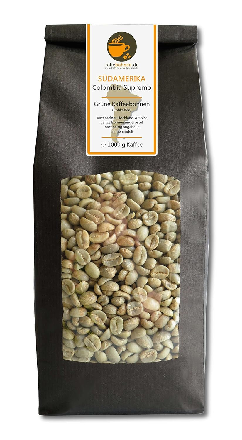 Råkaffe - Green Highland Coffee Colombia Supreme (gröna kaffebönor 1000g) - GMP-certifierad
