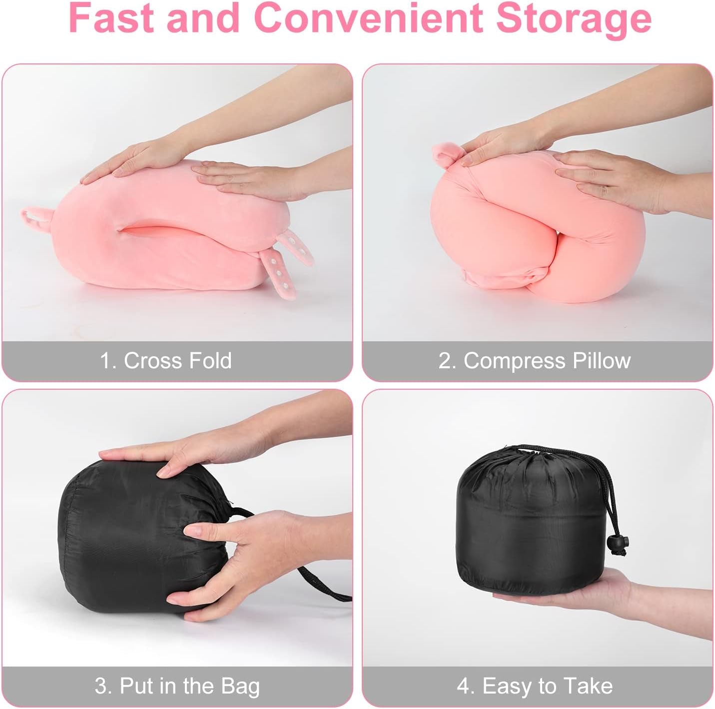 TALLGO Travel Nackkudde, Bästa Memory Foam Flygplanskudde för nackstöd, Mjuk justerbar kudde för flygplan, bil och hem, Rosa cervikala ortopediska kuddar Naty Shop