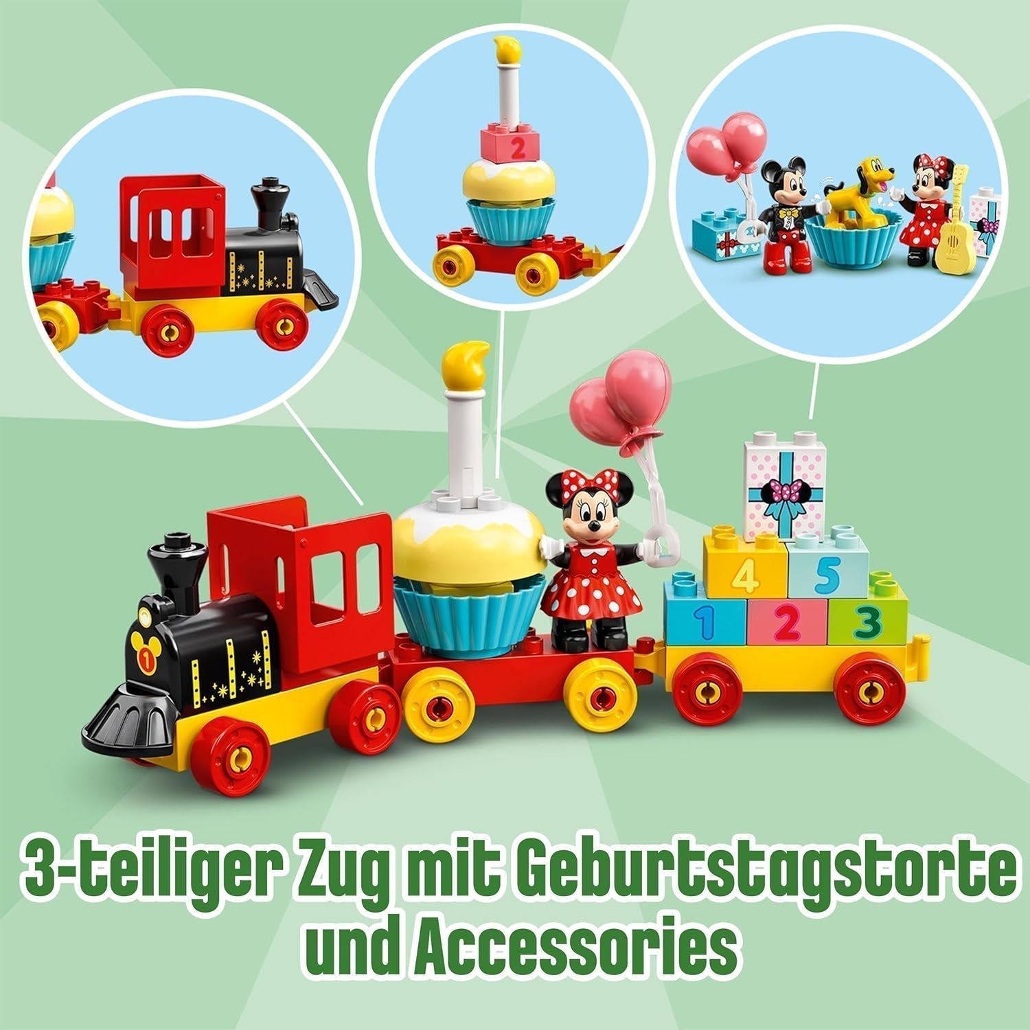 LEGO 10941 DUPLO Disney Musse och Minnie födelsedagståg, leksakståg med tårta och ballonger, present till barn 2 år och äldre Byggset Besuche den LEGO-Store