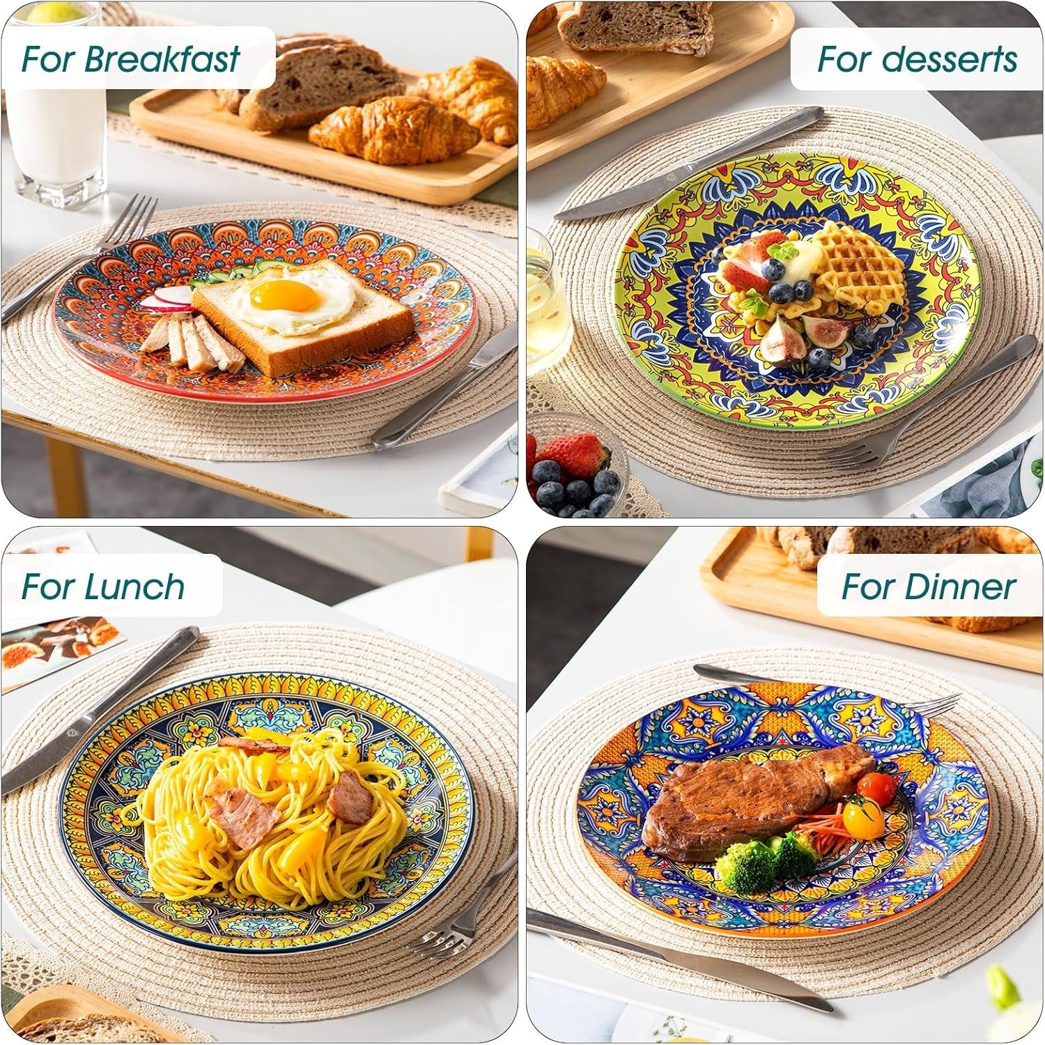 Mattallrik set för 6 personer, vancasso KRVI tallrik set för 6 personer, tallrik set Ø 27 cm, diskmaskin och mikrovågssäker, pastatallrikar, frukosttallrikar, tårtfat