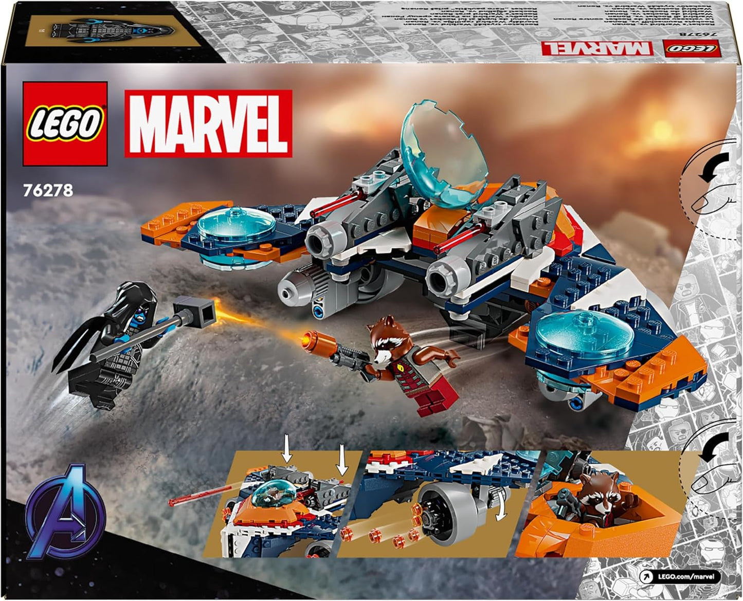 LEGO Marvel Rockets rymdskepp vs. Ronan byggbart rymdskeppset Guardians of the Galaxy Superhjältefigurleksakspresent för pojkar och flickor 8 år gamla 76278 Byggset Besuche den LEGO-Store